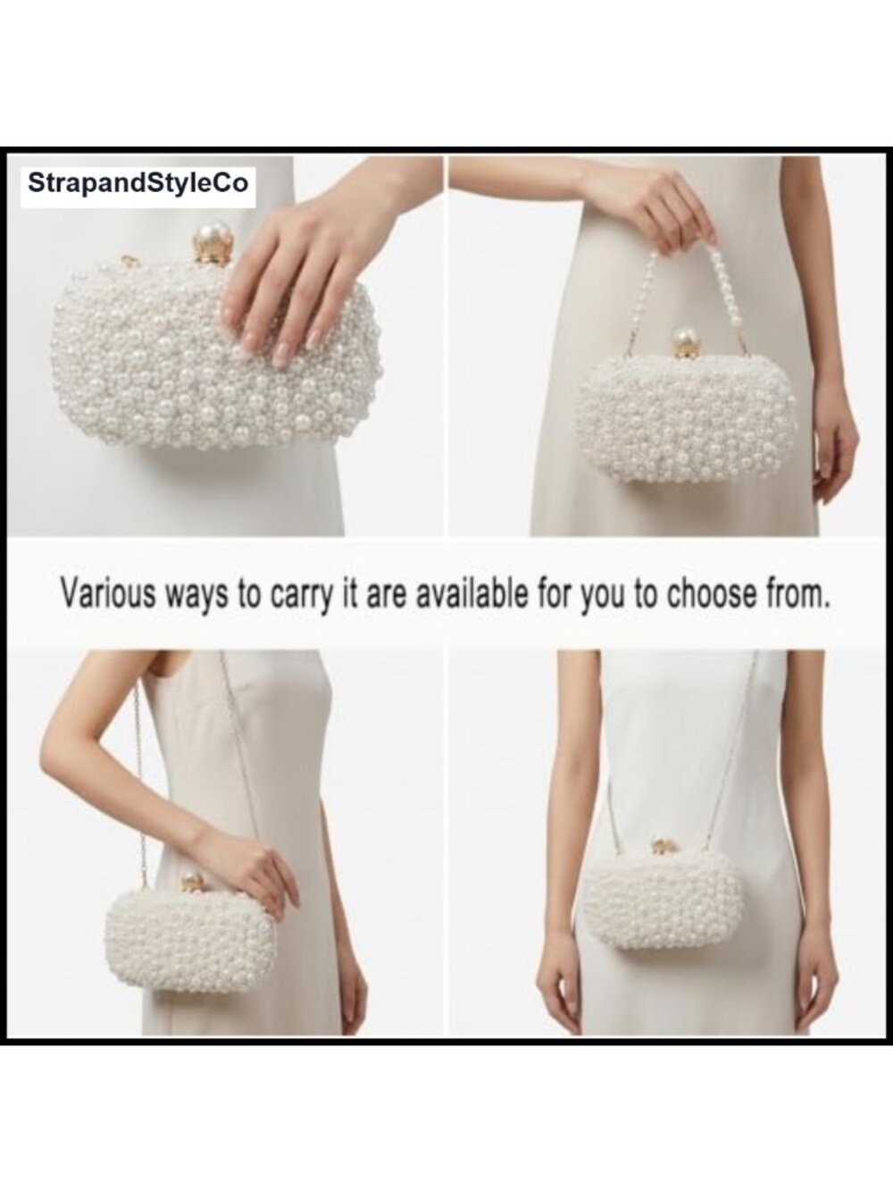 Handcrafted Beaded Pearl Evening Clutch Bridal Wedding Bag - Picture 4 of 6